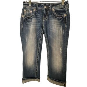 Miss Me Women's Blue Bejeweled Cuffed Capri Jeans Size 25